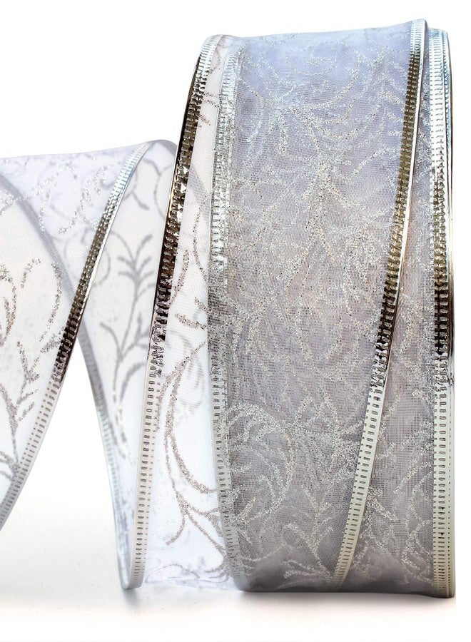 OLYPHAN Christmas Ribbon Wired for Gift Wrapping Red Wired Ribbons Xmas Tree Ribbon Silver Sheer Wire Organza Set Present Wrap Around, Christmas Decor Crafts Floral Arrangement Supplies & Decoration 50 Yards - Image 2